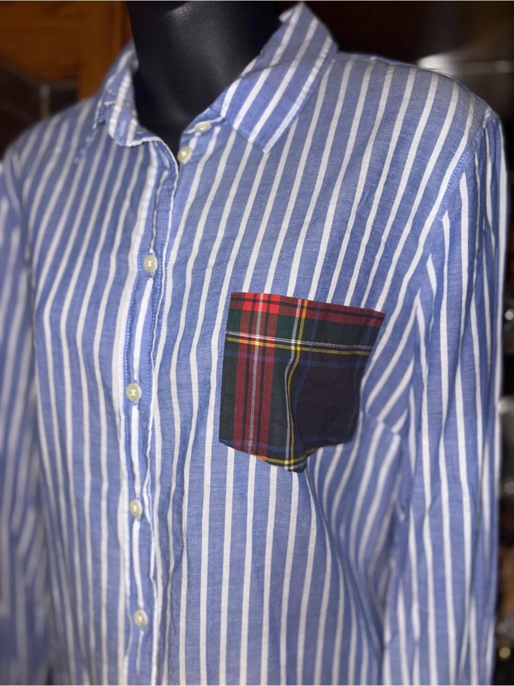 J.Crew Perfect Shirt Button-Up featuring a blue and white striped pattern large